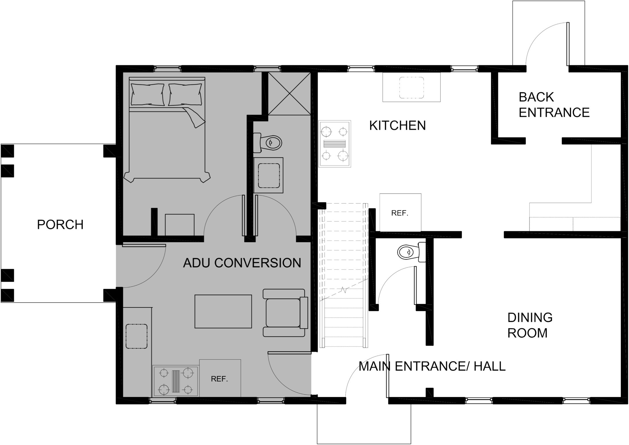 Five-Bay Accessory Dwelling Unit: Interior Conversion