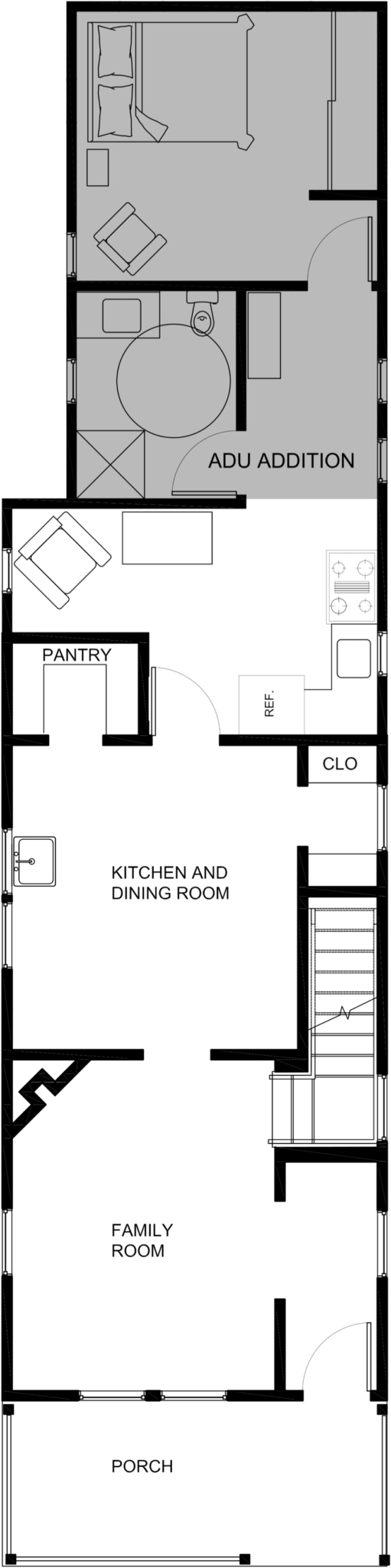 Side Hall Accessory Dwelling Unit: Exterior Attached Addition